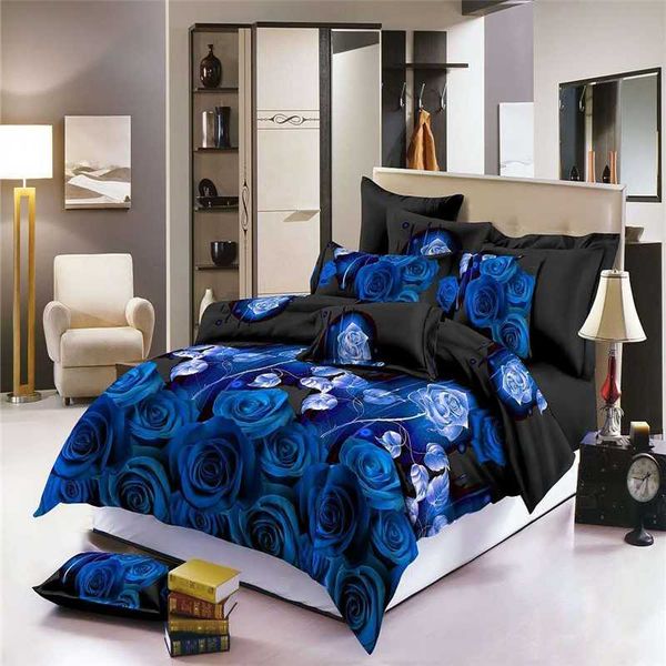 

romantic blue rose bedding set wedding decor adults bed linen set fashion 3d digital printing bedclothes duvet cover cn quee