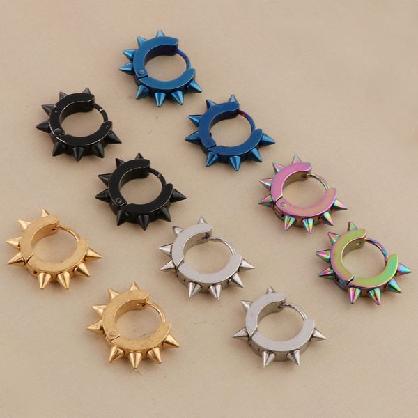 

10 pieces stainless steel spike hoop earrings for men huggie ear piercings, Golden