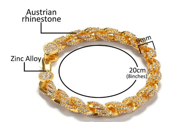 

лучшие качества новые горячие продажи мужчины hiophop мода 9 мм веревка bling bling австрийский горный хрусталь браслет ожерелье сплав компл, Silver