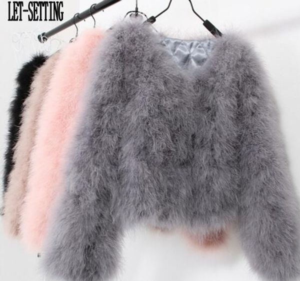 

let-setting 10 colors fashion ostrich wool turkey fur women wool coat feather fur short jacket, Black