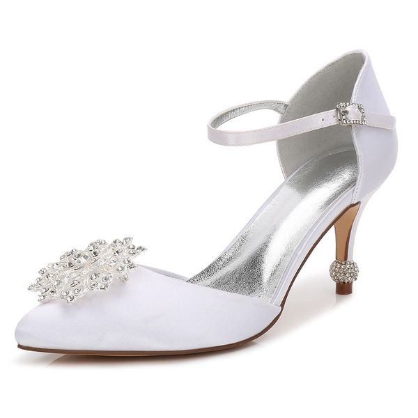 

onnpnnq high heels satin crystals wedding shoes women pointed toe ankle strap buckle evening formal party ladies dress pumps, Black