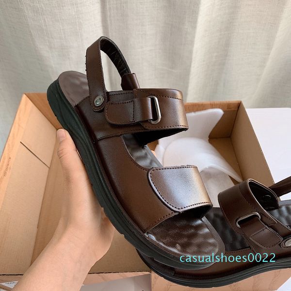

men sandals summer genuine leather roman sandals mens casual shoes beach flip flops men fashion outdoor slippers shoes c22, Black