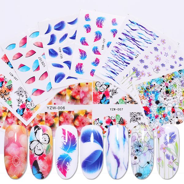 

1 sheet colorful flower water decals butterfly patterns nail art transfer stickers diy for nail art design 8 patterns, Black