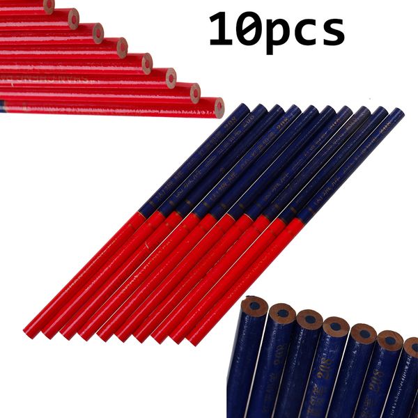 

10pcs/lot blue and red lead carpenter pencils for diy builders joiners woodworking thick round mark pencil office stationery