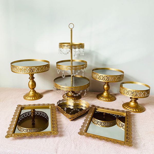 

8шт новый стиль золотой торт стенд ручки кекс лоток день рождения синий / серебро / белый