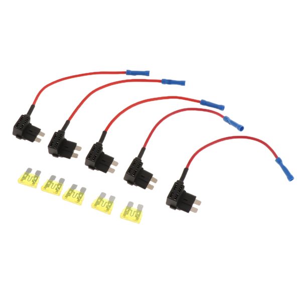 

12v 24v car add-a-circuit fuse tap adapter fuse holder with 20a fuse [upgraded fuses] - (5 pack) (micro5 fuse