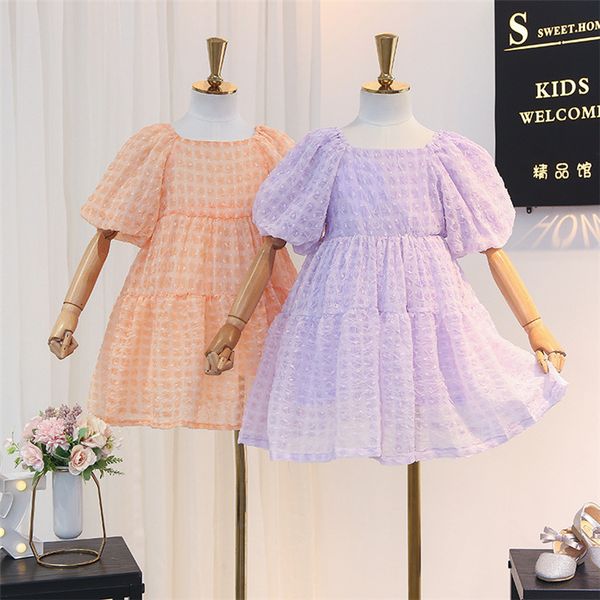 

5230 puff sleeve plaid печати принцесса baby girl dress summer party wedding kid платье для девочек оптовой детьми детская одежда, Red;yellow