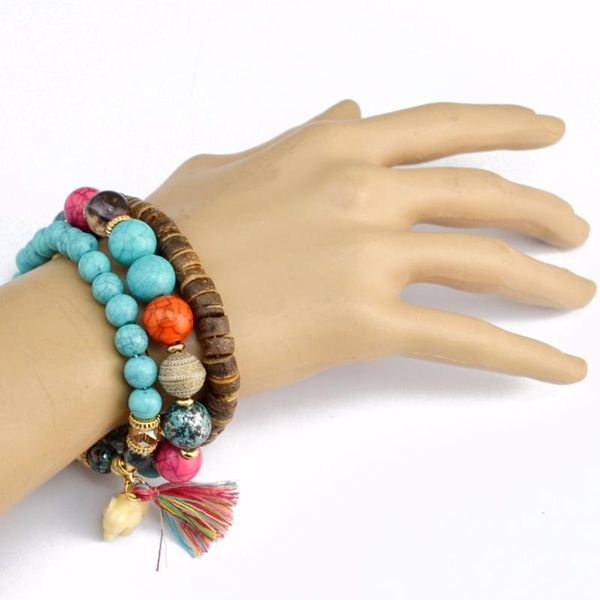 

3pcs/set ethnic bohemian wooden beaded acrylic stone strand bracelets & bangles for women charm friend party jewelry, Golden;silver