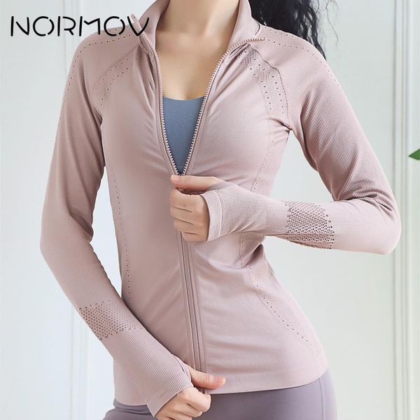 

yoga outfits normov zipper shirts for woman thumb hole long sleeve crop sports running fitness workout hollow out, White;red