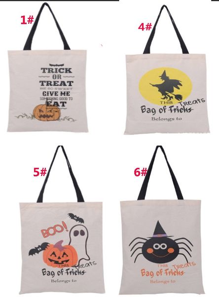 

6 styles cotton canvas halloween gifts bags pumpkin devil spider printed hand bags candy gift sack bags fa2886