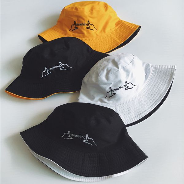 

double sided wear finger something embroidery panama bucket hat men women summer bucket cap hip hop hat fisherman harajuku, Blue;gray