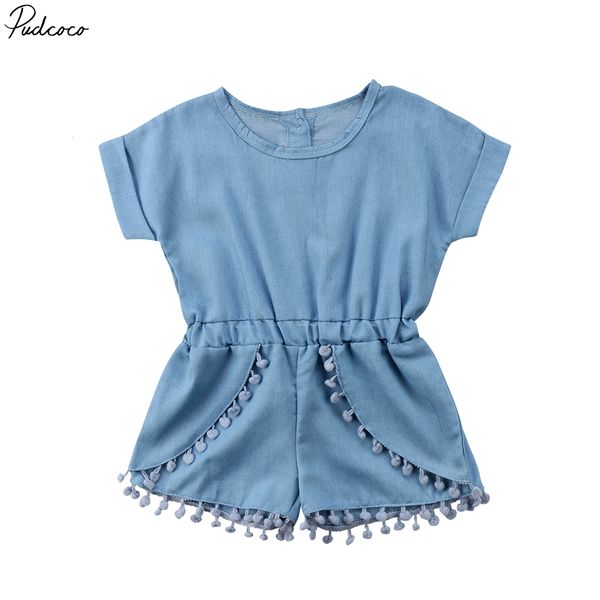 

pudcoco pretty kids baby girl одежда с кисточкой с коротким рукавом боди наряды one piece 6m-5y, Blue