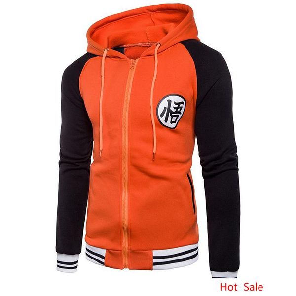 

contrast color panelled zipper hooded sweatshirt jacket coat mens casual slim hoodie cardigan goku print fashion outwear coat, Black;brown