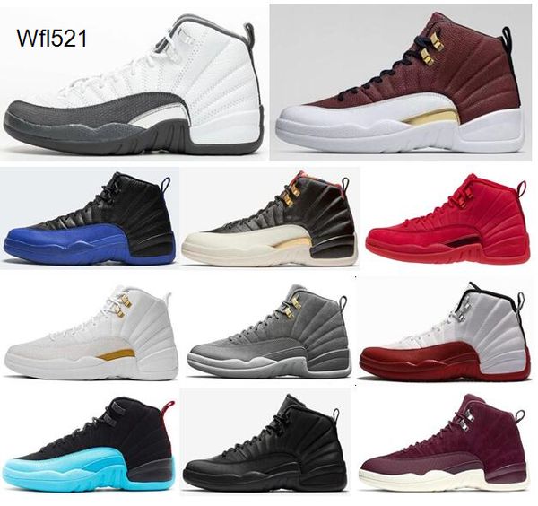 

12 new dark grey gamma blue playoffs ovo cherry wntr men basketball shoes 12s cny chinese new year bordeaux purple sneakers with box, Black