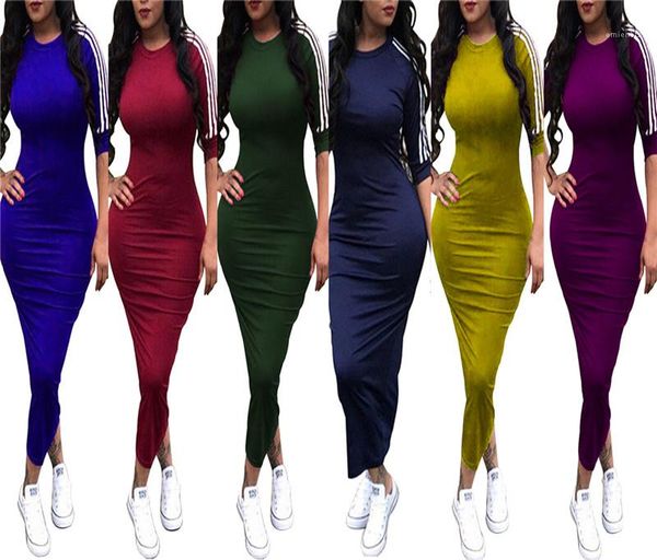 

1/2 sleeve 6colors womens summer dresses striped skinny womens designer dresses slim casual streetwear bodycon dresses round neck, Black;gray