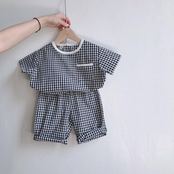

2020 new wholesale baby girls 2pcs plaid set blouse+shorts summer kids girls suits 2-7 years, White