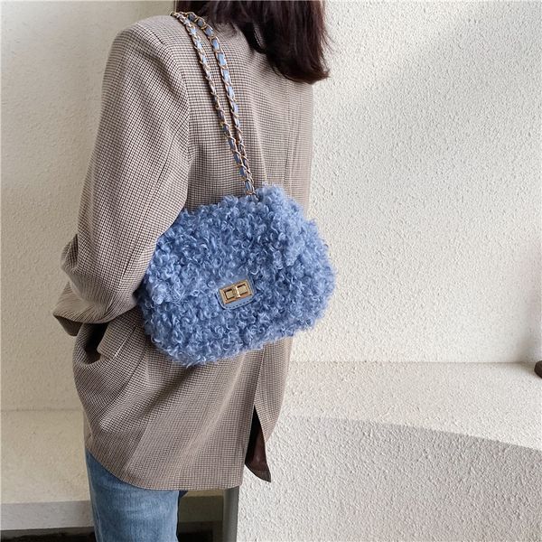 

2019 зима новый плюшевые женщины сумка мода плеча crossbody сумка цепи небольшой квадратный лоскут сумка мешок главная femme