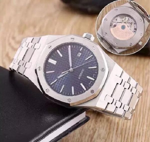 

мужские наручные часы с автоподзаводом и синим циферблатом с сапфиром из нержавеющей стали 15400, Slivery;brown