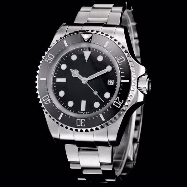 

mens watch deep ceramic bezel sea-dweller sapphire cystal stainless steel with glide lock clasp automatic mechanical mens watches, Slivery;brown