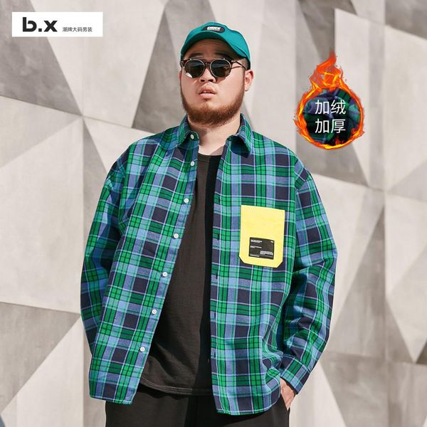 

b.x popular plus-size men's cashmere plaid trend contrast shirt, White;black