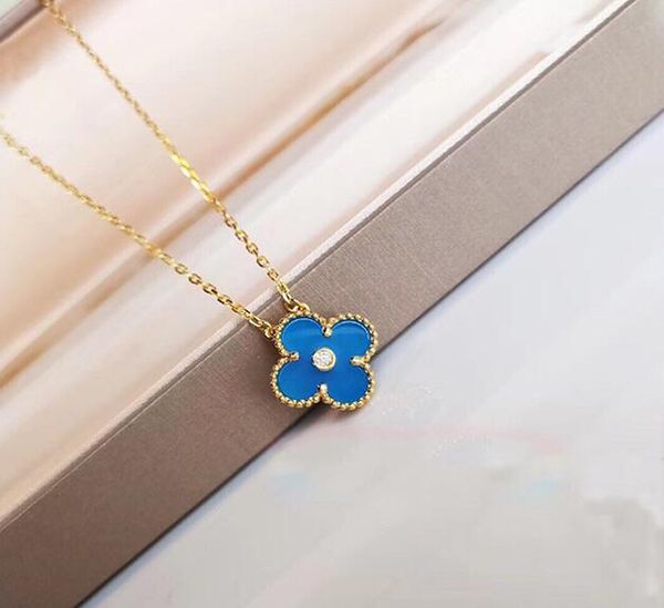 

2019 fashion jewelry four leaf flower necklace four leaf flower blue agate 925 silver necklace diamond buckle