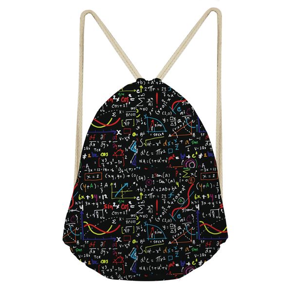 

thikin cartoon women drawstring bag math formula print female drawstring backpack teenager girls travel beach bagpack