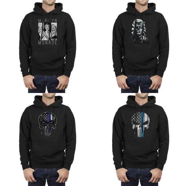 

мода мужчины тонкая голубая линия punisher skull крупногабаритные толстовки, толстовки вскользь крутая группа толстовки мэрилин монро череп, Black