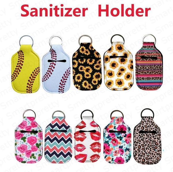 

neoprene hand sanitizer bottle holder cover baseball sunflower print keychains for 30ml hand gel sanitizer bottle bag sleeve key ring e42