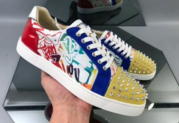 

full packet design red bottom sneaker for men women trainers seavaste orlato men's flat junior print genuine leather 35-46, Black