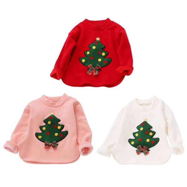 

kid hoodies children girl autumn winter thick warm plus velvet clothes christmas tree high collar sweatshirt, Black