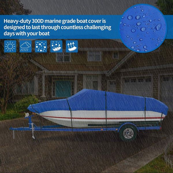 

20-22ft 210d durable waterproof anti-uv blue boat cover boat mooring trailering protector