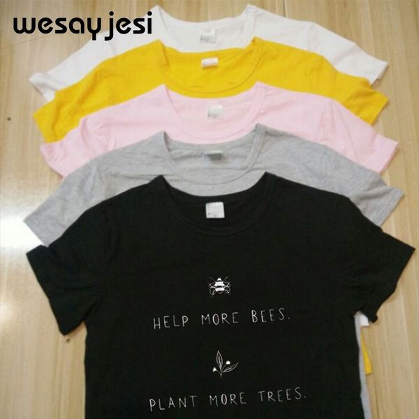 

2019 t-shirts bees plant elephant print harajuku plus size funny t shirts women streetwear short sleeve o neck cotton top, White