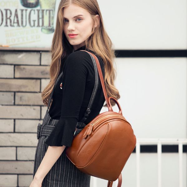 

women's genuine leather famale casual simple shoulder bag ladies oil wax leather backpack travel bag