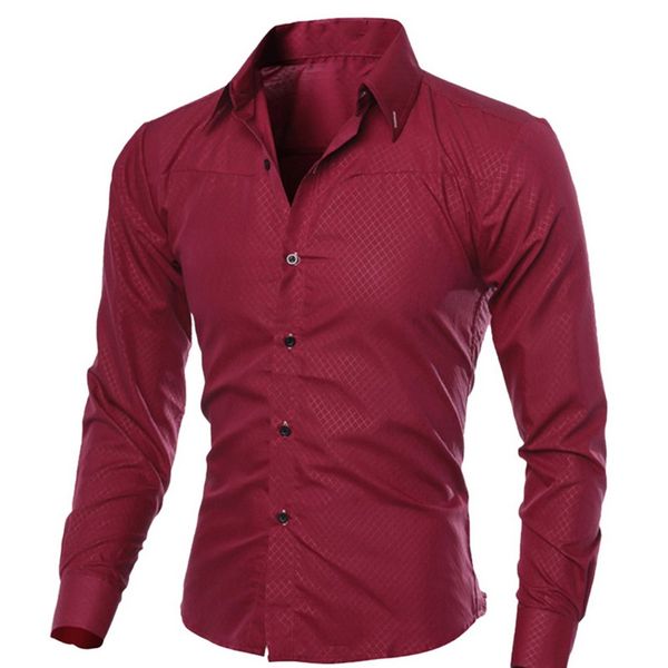 

2019 new fashion men's long sleeve shirt plaid solid color button slim business casual soft breathable long shirts for men, White;black