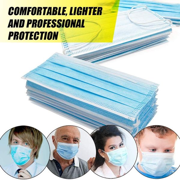 

50pcs face mouth mask disposable protect 3 layers filter dustproof earloop non woven mouth masks 48 hours shipping anti pollution