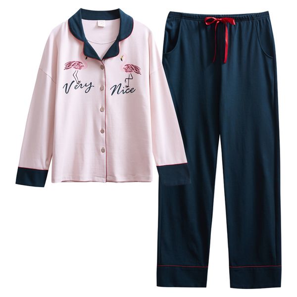 

women pajamas spring autumn pyjamas 100%cotton women pyjama sets long sleeve cartoon plus size -3xl pyjamas nightwear, Blue;gray
