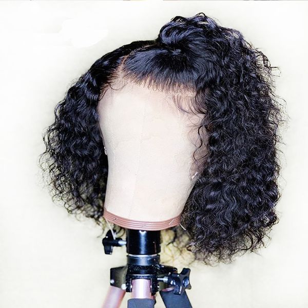 

13x6 deep part lace front human hair wigs bob for black women preplucked 9a kinky curly brazilian virgin short wigs with baby hair, Black;brown