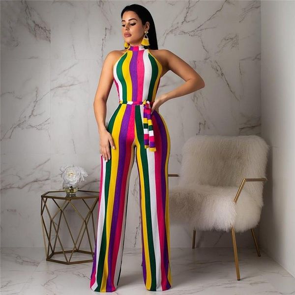 

women rainbow vertical off shoulder rompers sleeveless jumpsuit full length sashes striped jumpsuit, Black;white