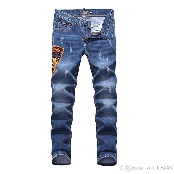 

2020 new mens designer jeans ripped luxury fashion brand skinny fit spliced high street luxury fashion mens jeans, Blue