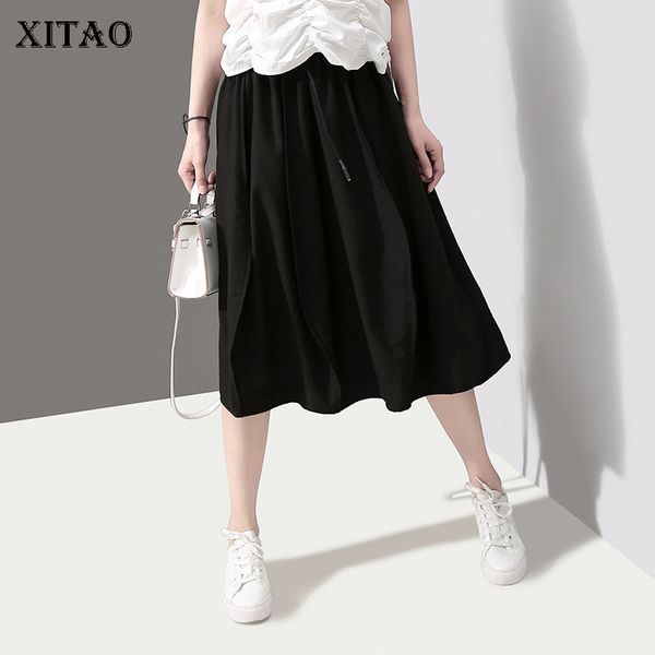 

xitao bandage pleated skirt women clothes 2019 korea fashion casual patchwork irregular a line elegant wild joker wld1281, Black
