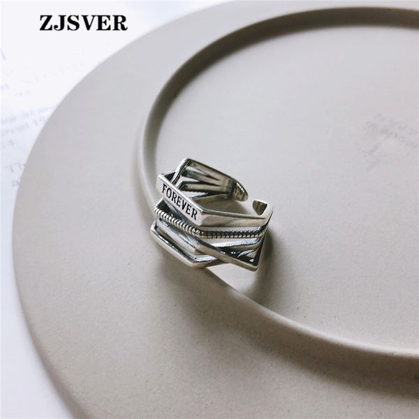 

zjsver корейский ювелирные изделия 925 серебряные кольца мода многослойные геометрические буквы открытие регулируемые женщины кольцо для pre, Golden;silver