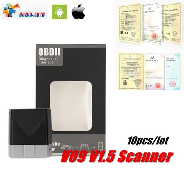 

10pcs v09 elm327 v1.5 obd2 car diagnostic tool v09 with bluetooth elm 327 auto code reader support obd obdii protocols car