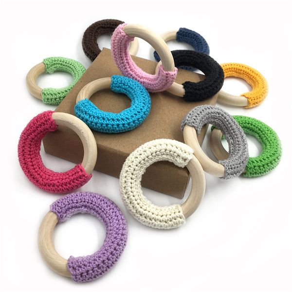 50mm Wooden Ring Crochet Baby Teether Colorful Teething DIY Rattle Wood Circles Baby Bites Rings Nurse Gift Children Goods