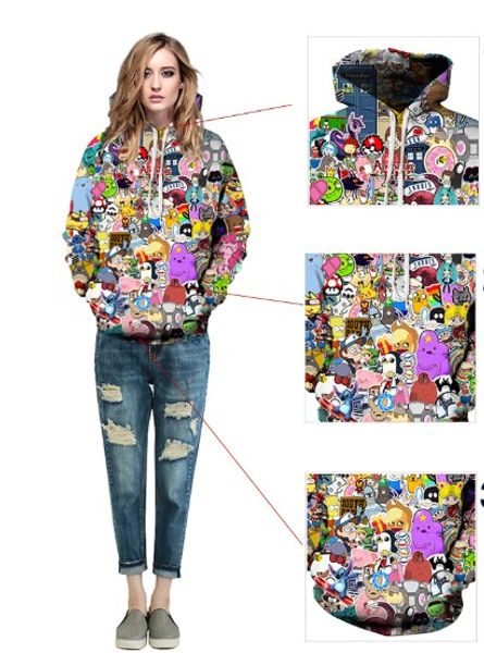 

men's women's 3d print hoodies men's streetwear carton style hooded sweatshirt brand jumpers for men autumn winter casual wea, Black