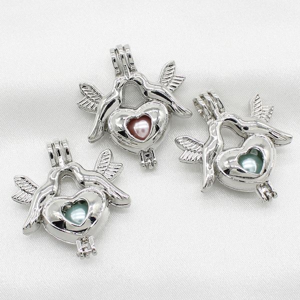 Neue Silber Frieden Vogel Taube Herz Perle Käfig Schmuck Machen Anhänger Parfüm Ätherisches Öl Diffusor Medaillons Halskette Charms