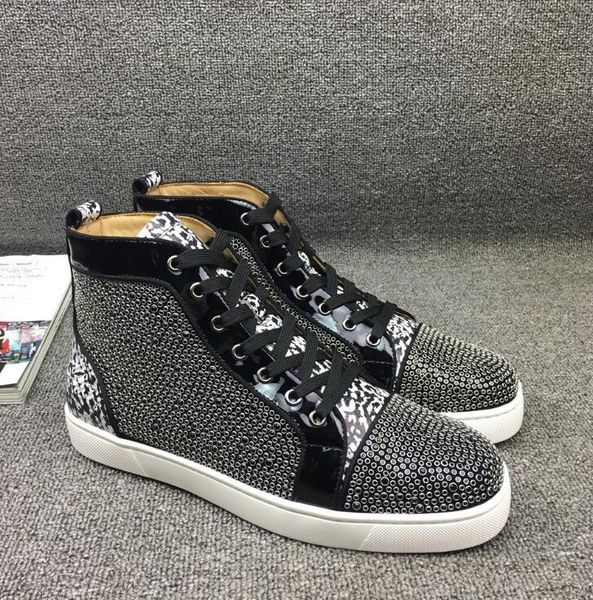 

brand designer red bottom sneakers beads & studs * strass casual shoes women men comfortable party dress flat chaussures homme, Black