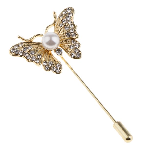 

rhinestone butterfly insect imitation pearl brooch stick collar lapel pin, Gray