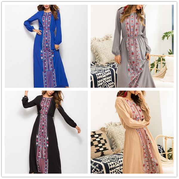 

2019 muslim popular ethnic style embroidery dress, Red