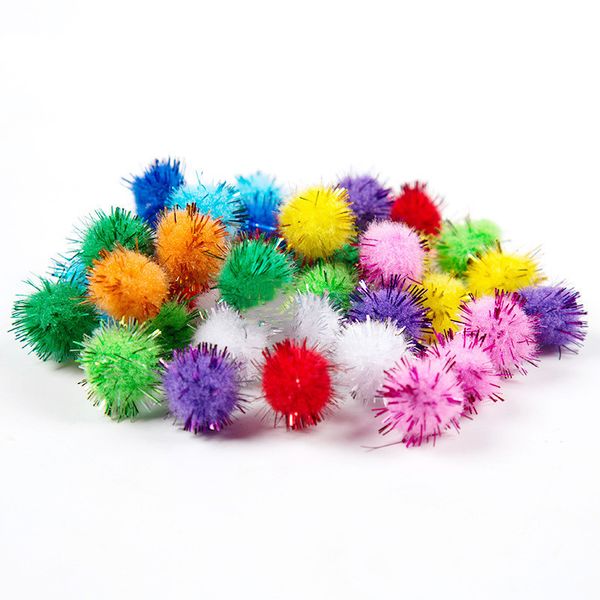 

100pcs colored glitter balls pompom furry balls kids diy craft supplies handmade creative decoration materials pom poms