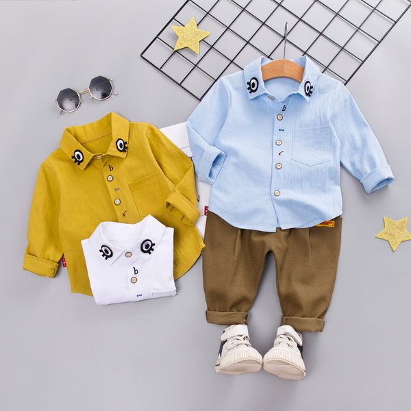 

baby boy clothes set autumn fashion kids cartoon eye print long sleeve shirt +trousers 2pcs casual children clothing, White
